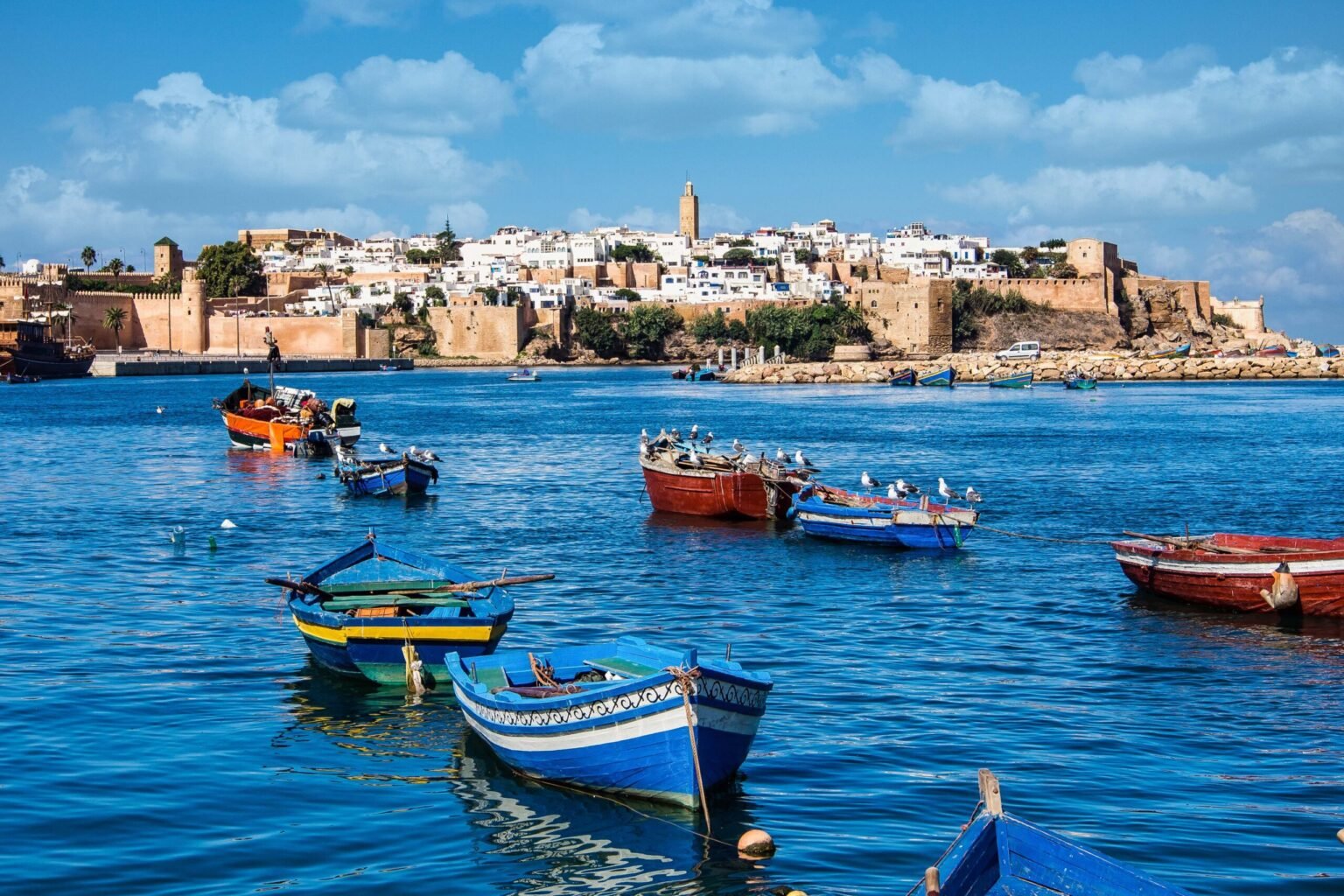 View of the harbour of Rabat, Morocco located in the river Bou Regreg at the mouth of the Atlantic Ocean.